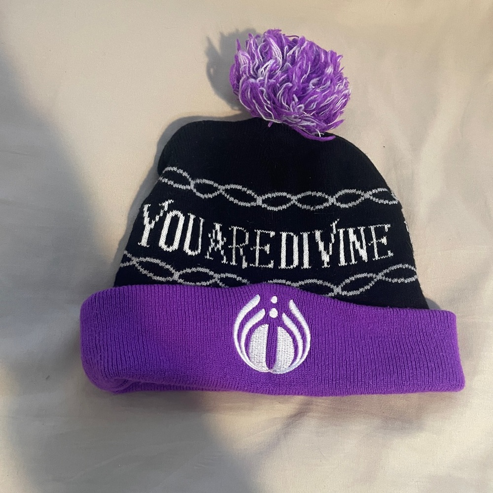 Purple and Black  bassnectar Beanie with Pom Pom